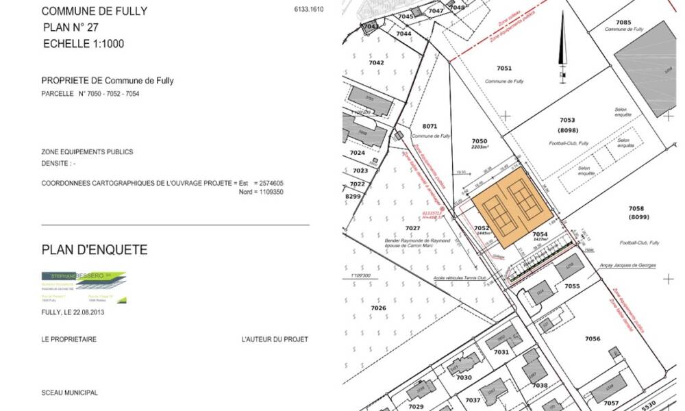 5 Septembre 2013 Autorisation de construire de courts de tennis et 16 places de parc